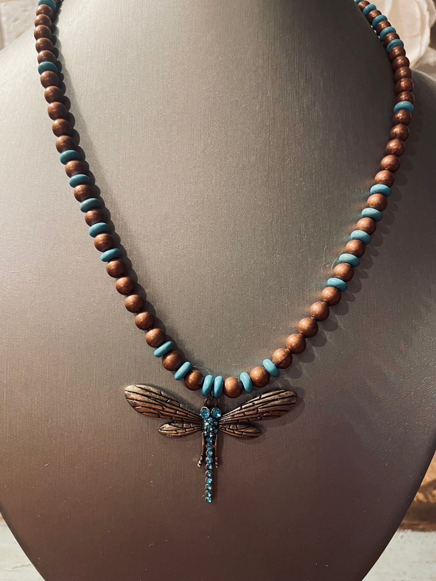 Turquoise crystal dragonfly necklace