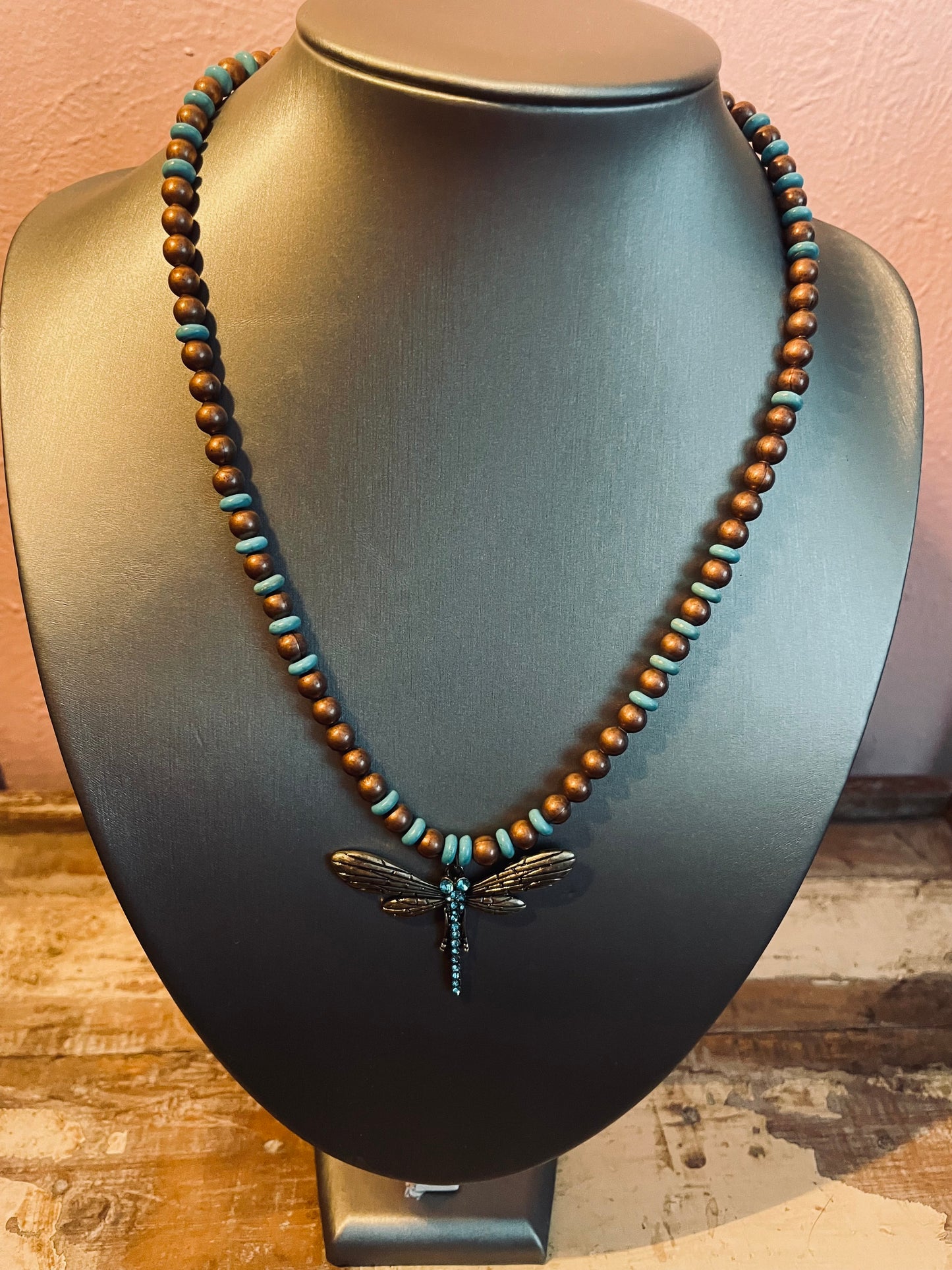 Turquoise crystal dragonfly necklace