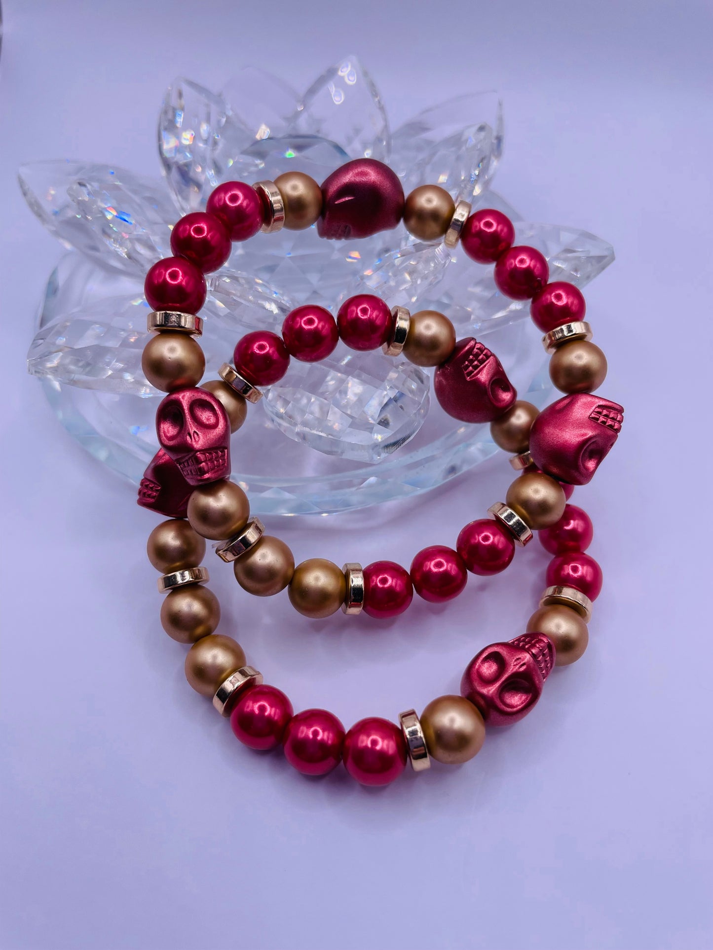 Metallic Skull and Pearl Bracelet