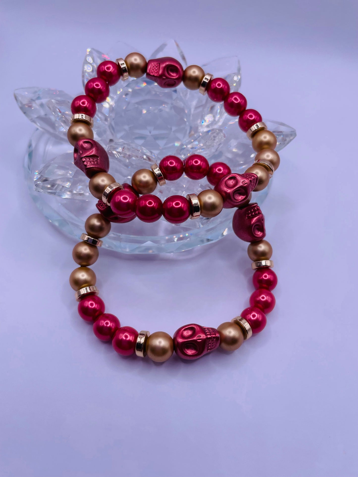 Metallic Skull and Pearl Bracelet