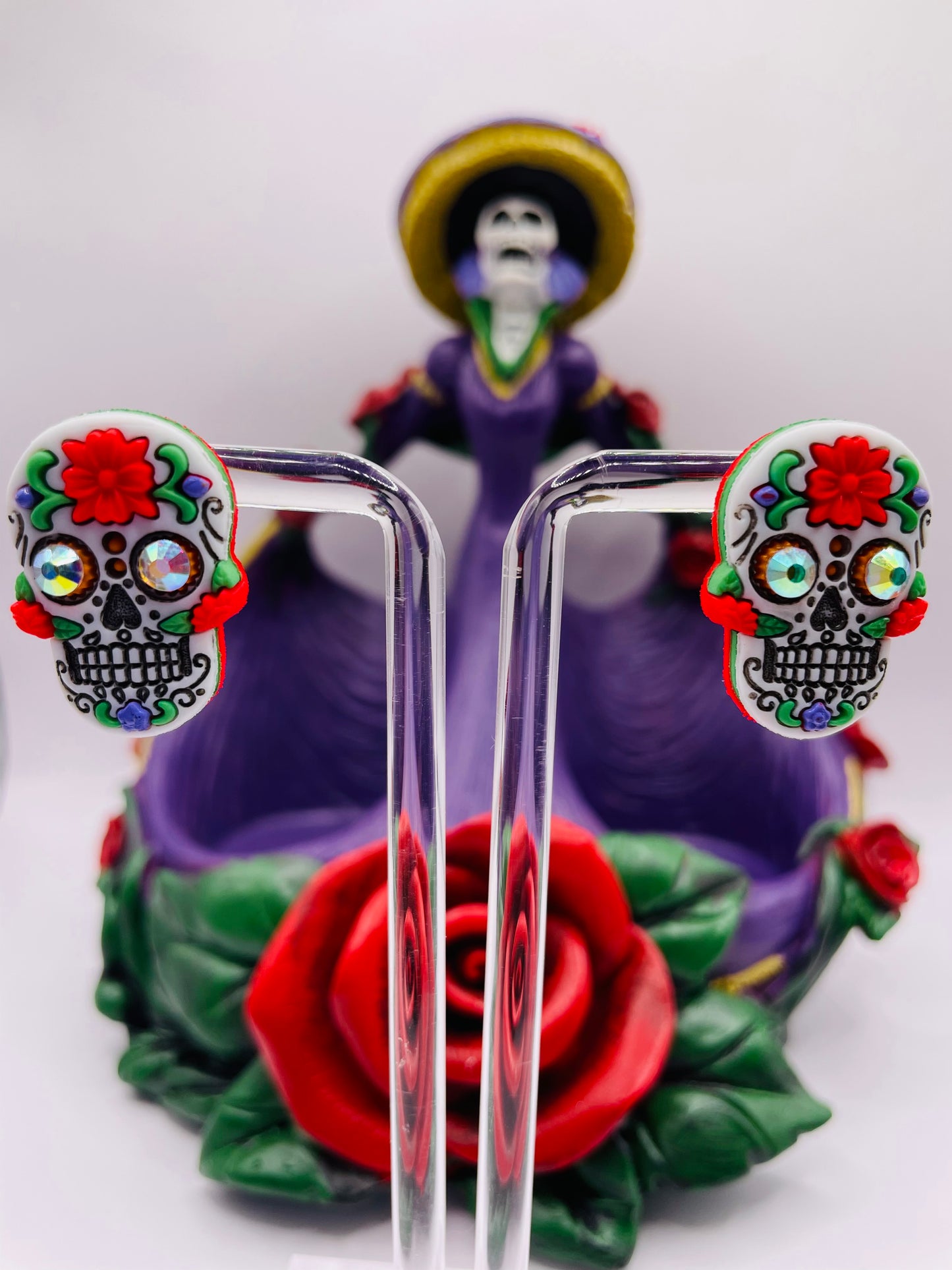 Rhinestone Sugar Skull Earrings