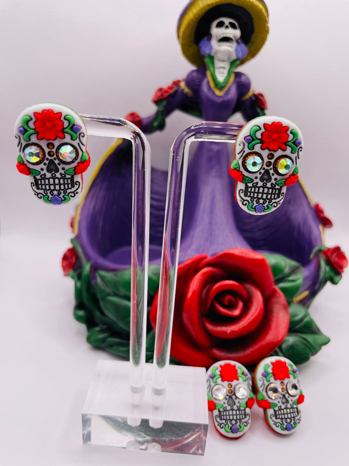 Rhinestone Sugar Skull Earrings