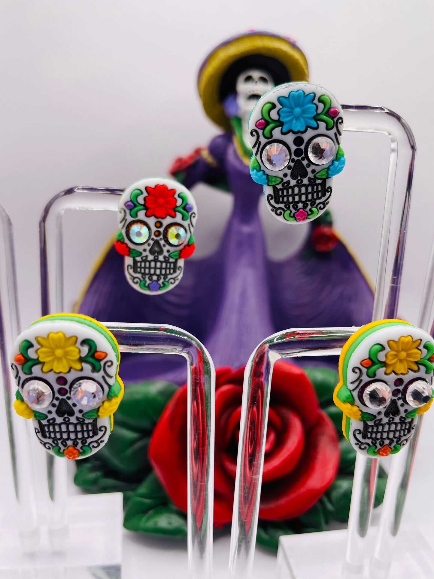 Rhinestone Sugar Skull Earrings