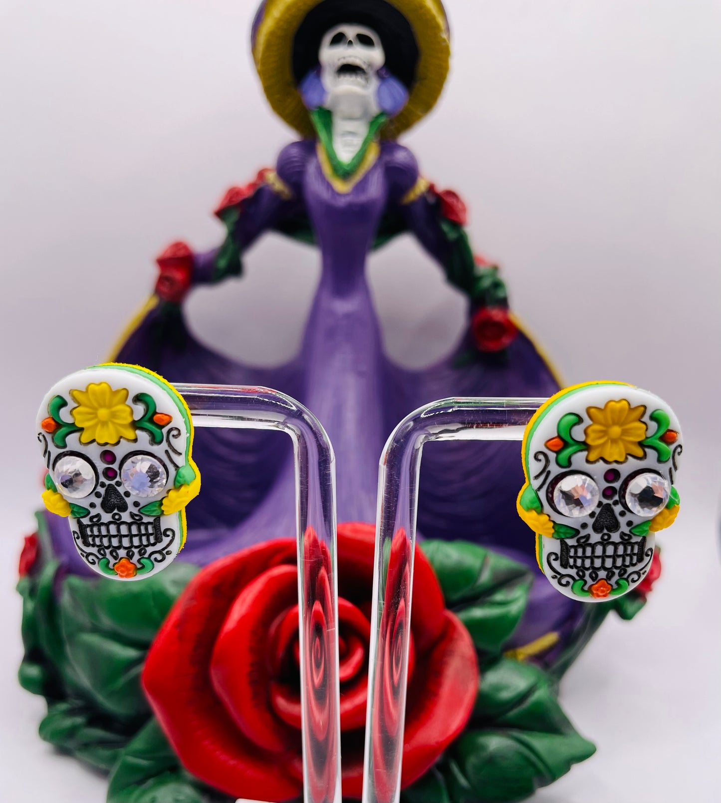 Rhinestone Sugar Skull Earrings