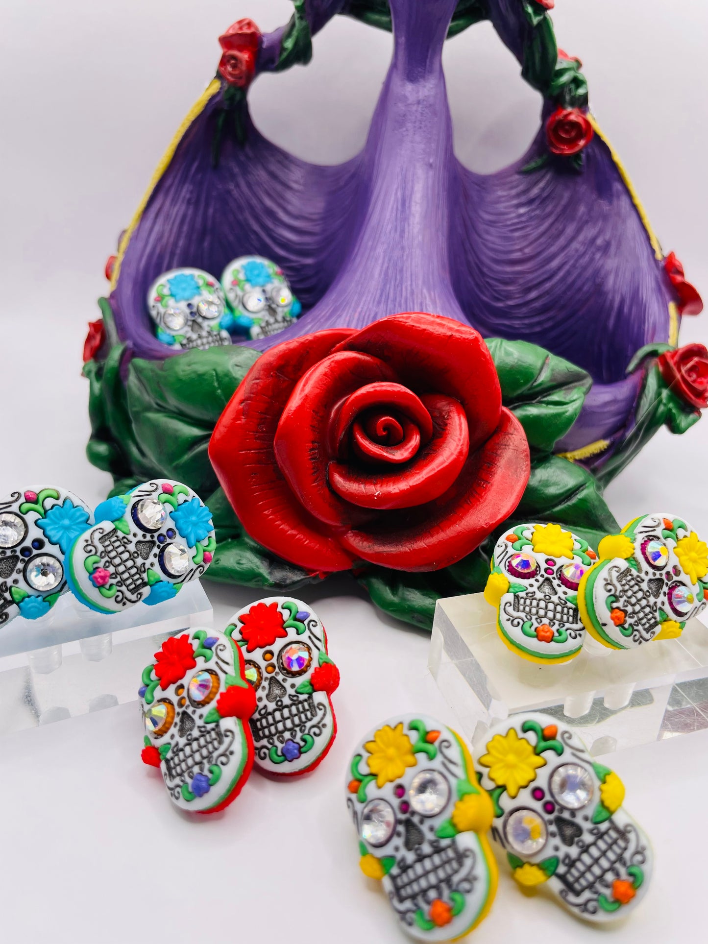 Rhinestone Sugar Skull Earrings