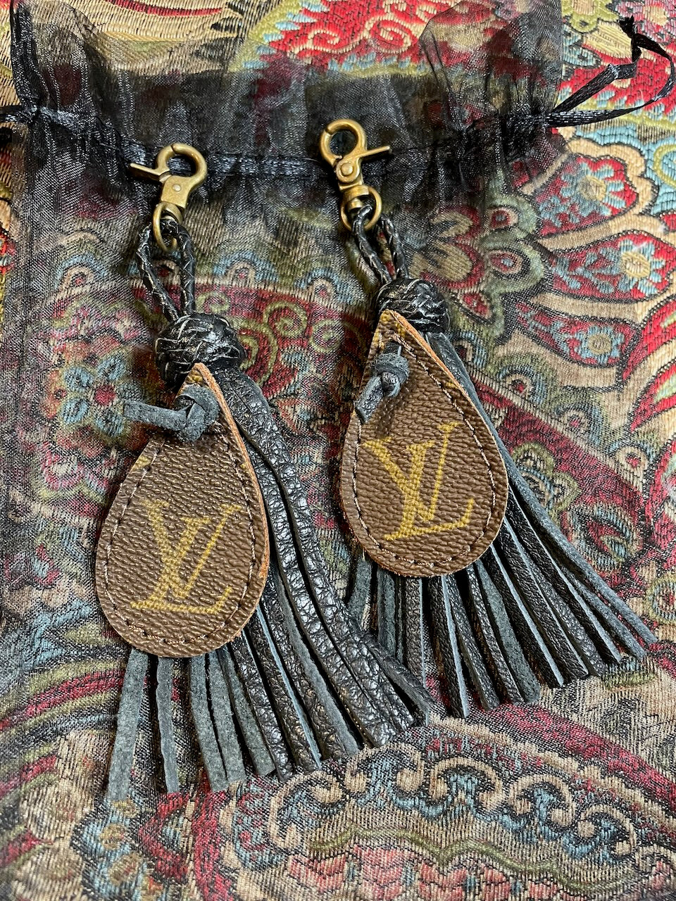 Re Purposed LV Leather Tassel Keychain Clip