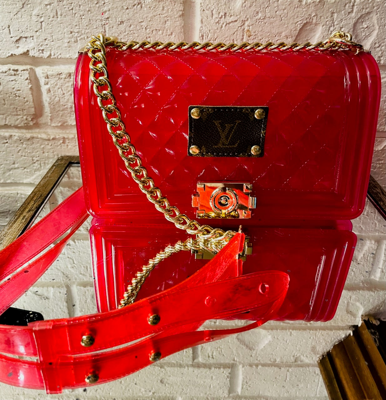 Re Purposed LV Neon Pink Jelly Purse