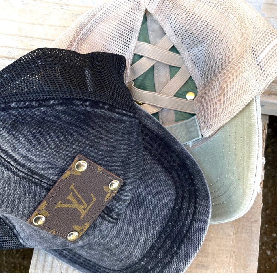 Repurposed LV Trucker Style Ponytail Cap