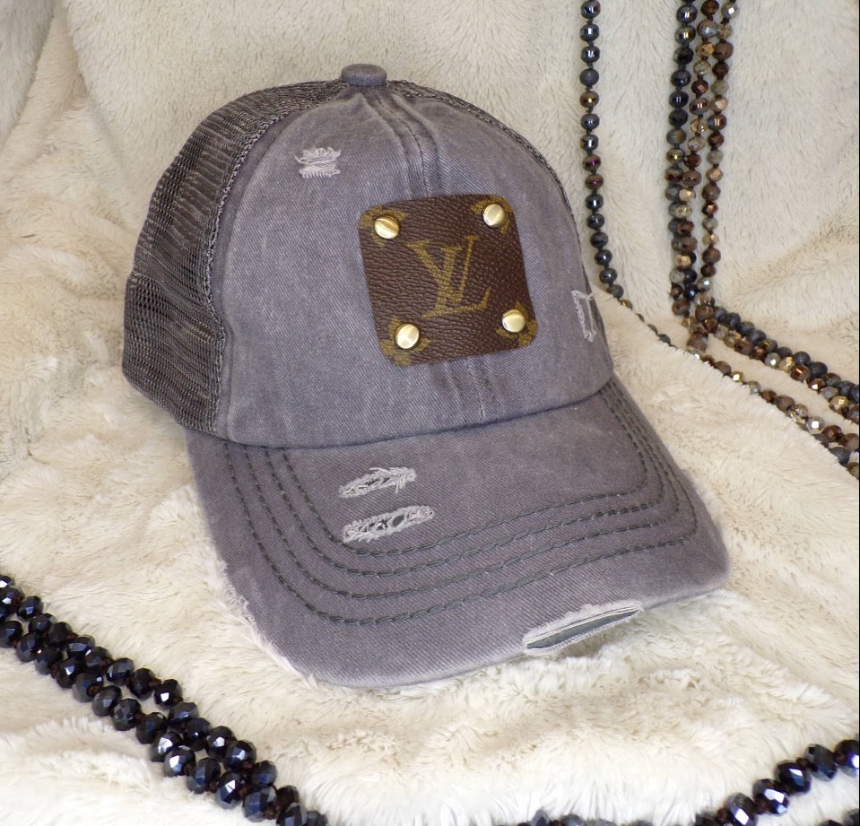 Repurposed LV Trucker Style Ponytail Cap