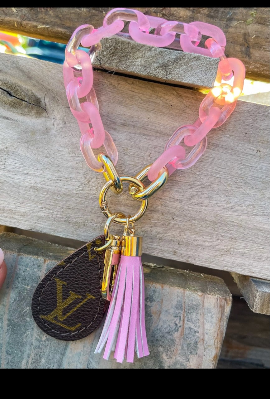 Repurposed LV Acrylic Chain Link Tassel Keychain