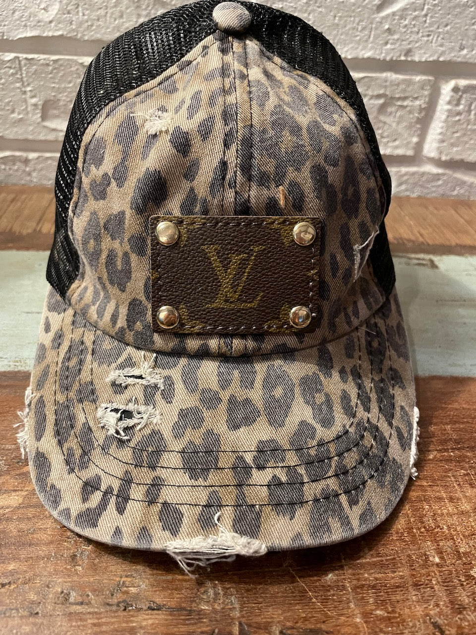 Repurposed LV Trucker Style Ponytail Cap