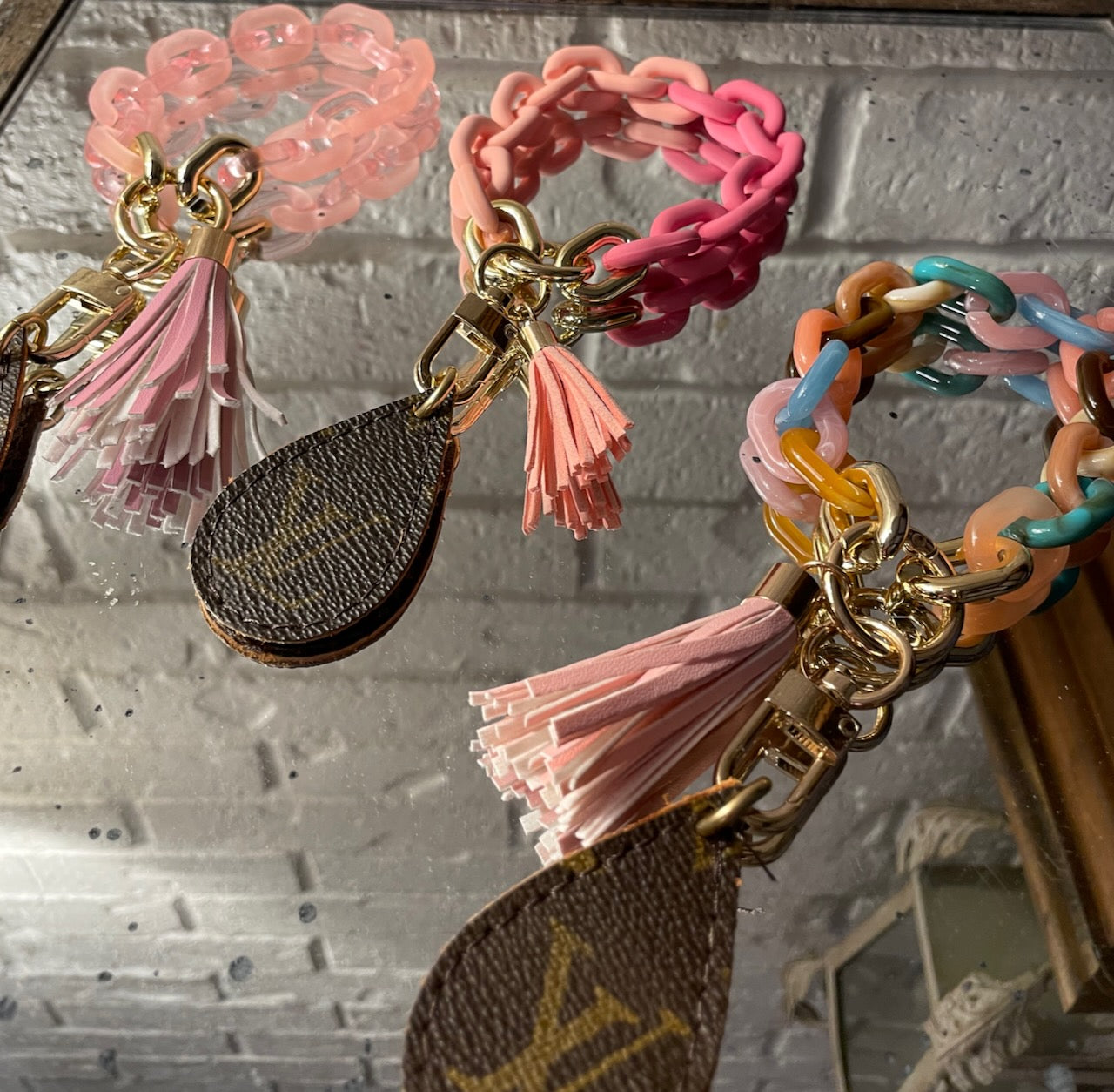 Repurposed LV Acrylic Chain Link Tassel Keychain