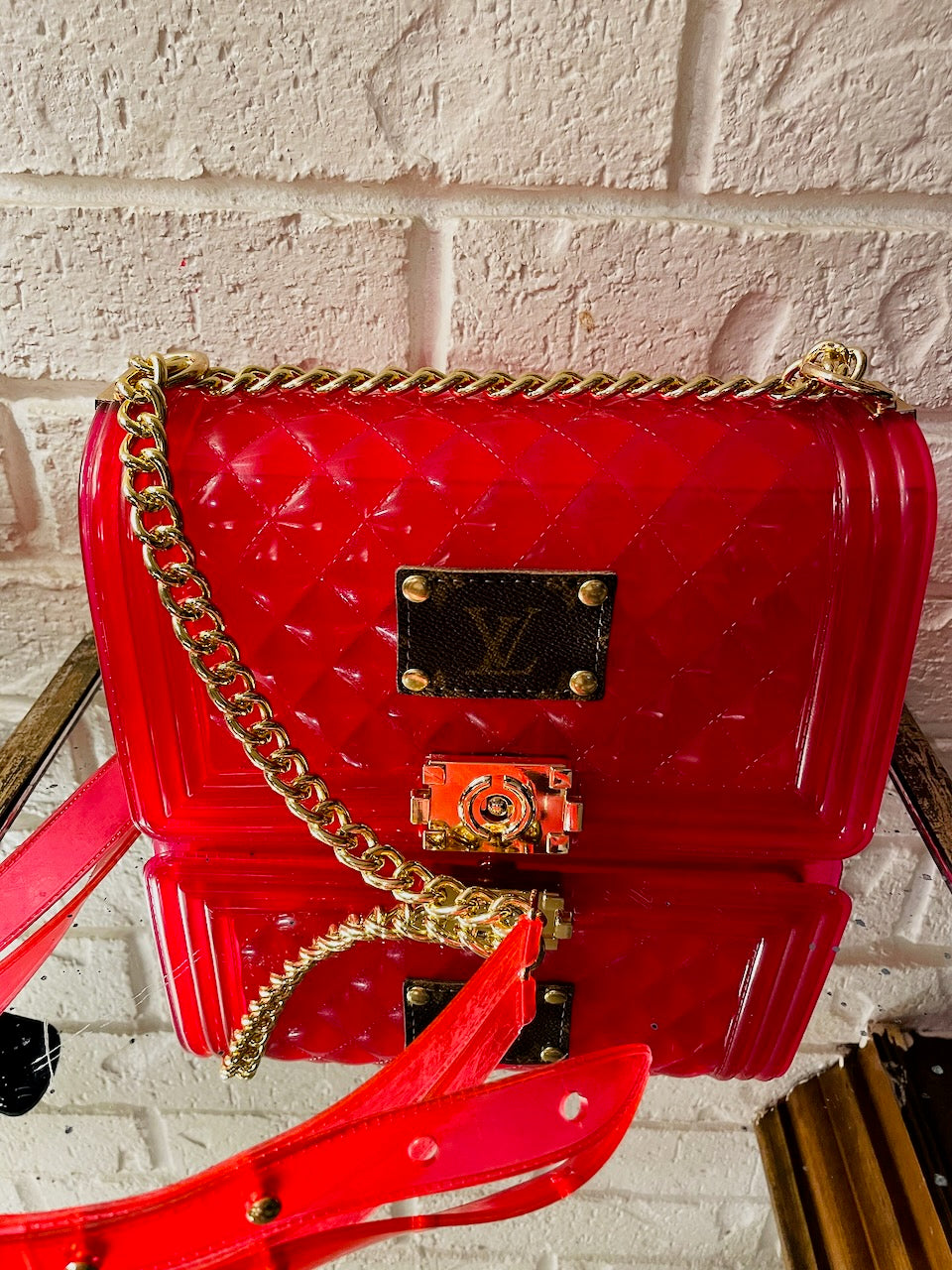 Re Purposed LV Neon Pink Jelly Purse