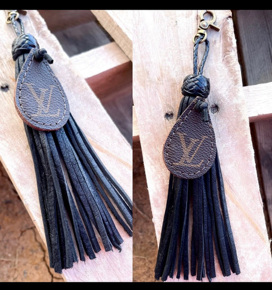 Re Purposed LV Leather Tassel Keychain Clip