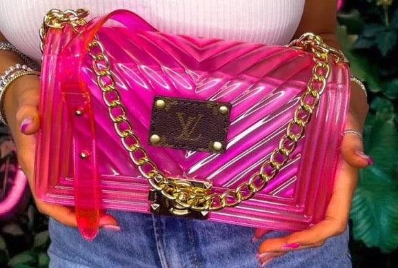 Re Purposed LV Neon Pink Jelly Purse