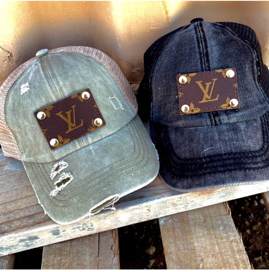 Repurposed LV Trucker Style Ponytail Cap